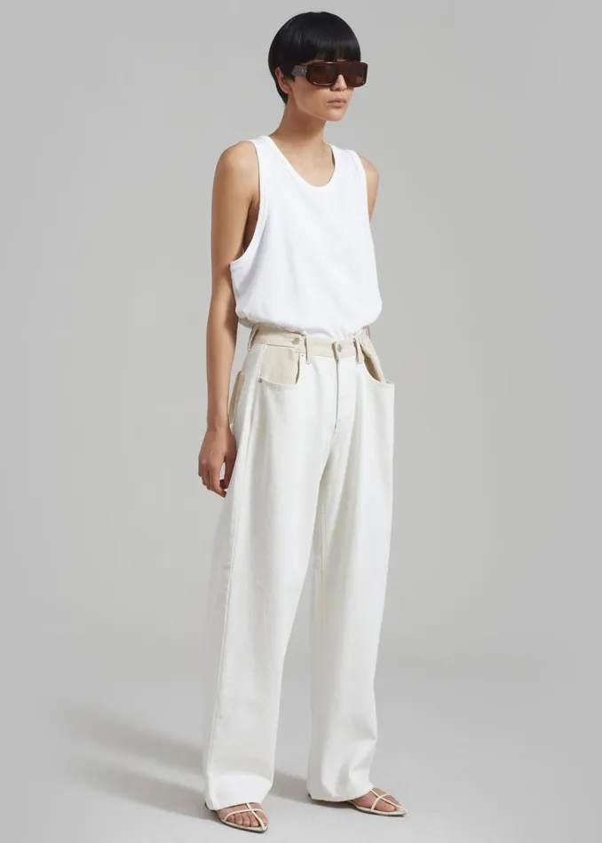 The Frankie Shop Hayla Contrast Denim Pants 8211 Off WhiteBeige Shop Clothing