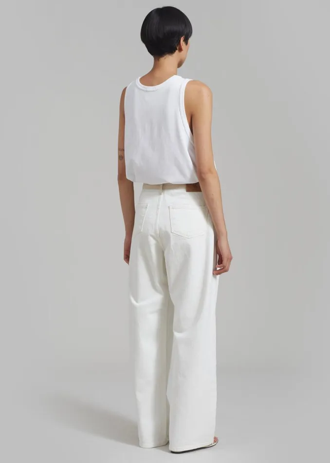 The Frankie Shop Hayla Contrast Denim Pants 8211 Off WhiteBeige Shop Clothing