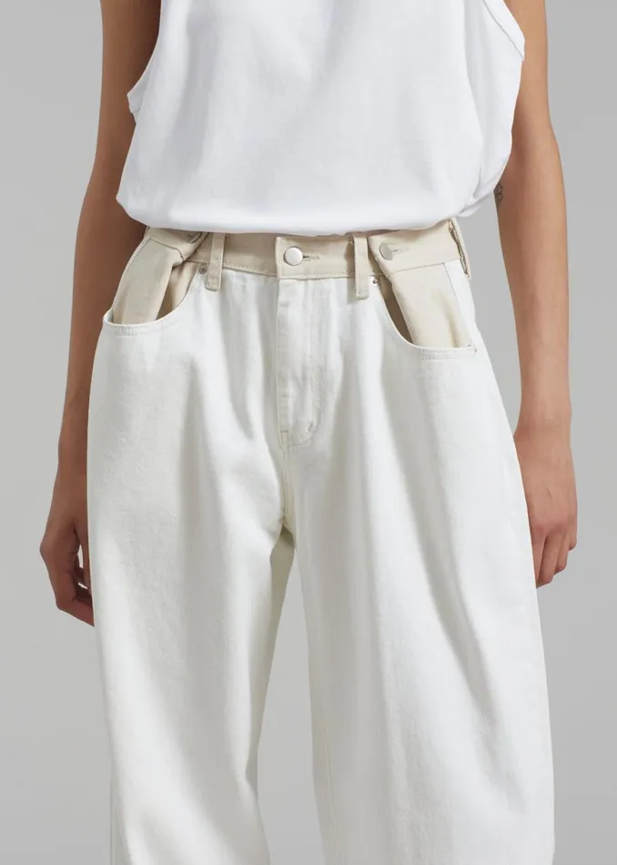 The Frankie Shop Hayla Contrast Denim Pants 8211 Off WhiteBeige Shop Clothing