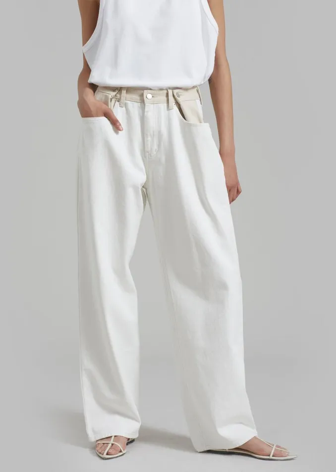 The Frankie Shop Hayla Contrast Denim Pants 8211 Off WhiteBeige Shop Clothing