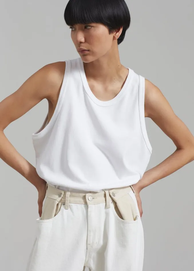 The Frankie Shop Hayla Contrast Denim Pants 8211 Off WhiteBeige Shop Clothing