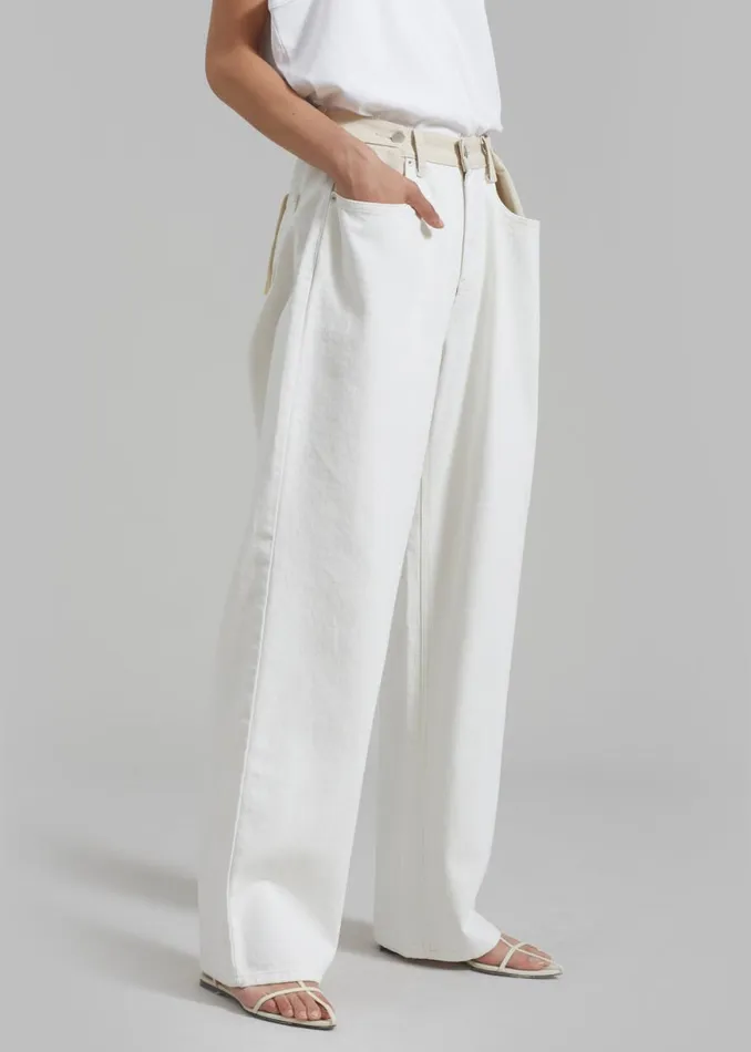 The Frankie Shop Hayla Contrast Denim Pants 8211 Off WhiteBeige Shop Clothing