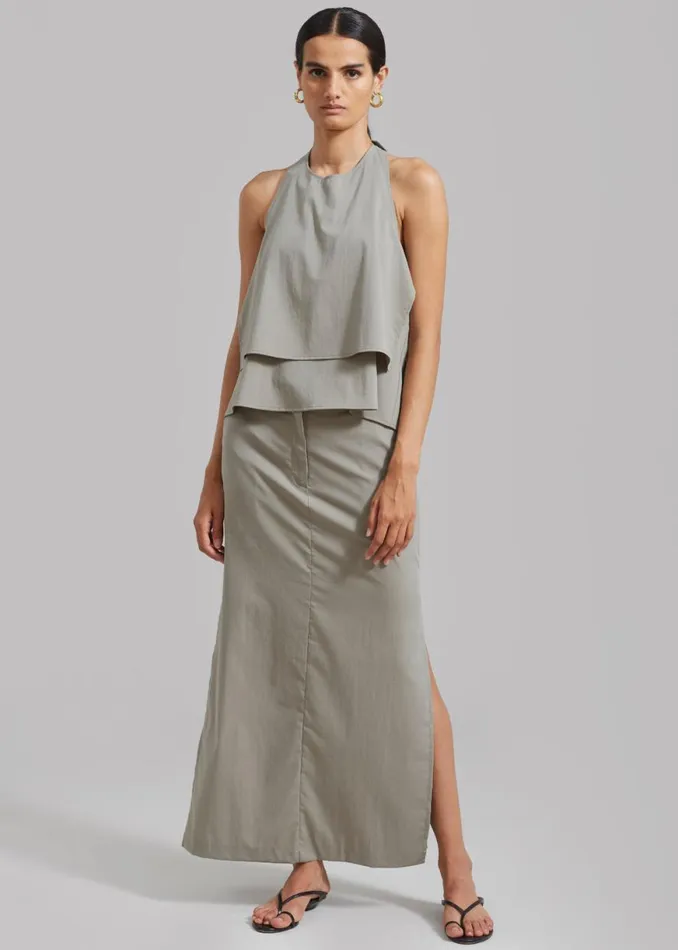 The Frankie Shop Irene Halter Neck Blouse 8211 Slate Green Shop Tops