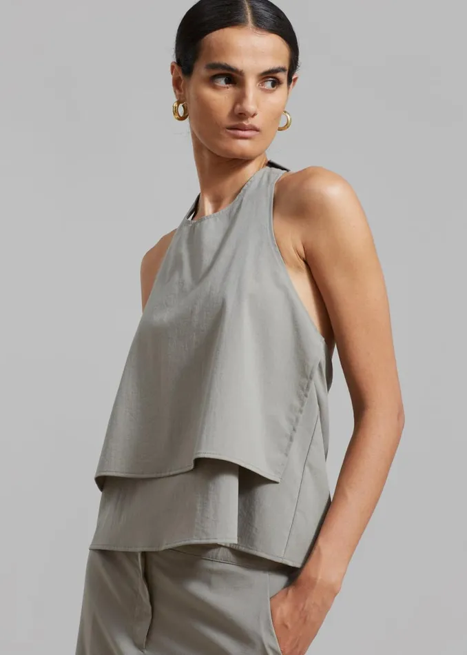 The Frankie Shop Irene Halter Neck Blouse 8211 Slate Green Shop Tops