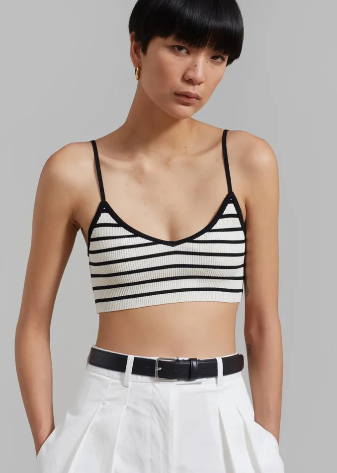 The Frankie Shop Jade Knit Bralette 8211 Black Stripe Shop Tops