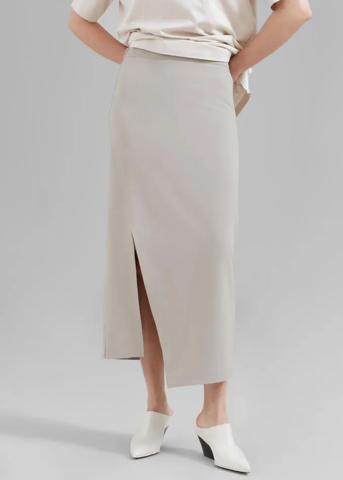 The Frankie Shop Joy Side Slit Midi Skirt 8211 Beige Shop Bottoms