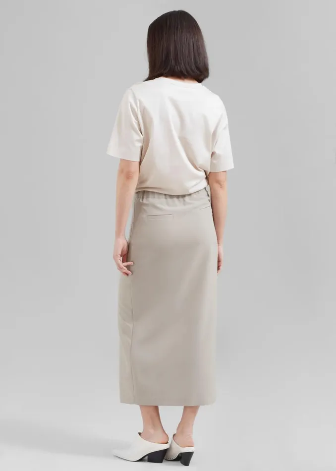 The Frankie Shop Joy Side Slit Midi Skirt 8211 Beige Shop Bottoms