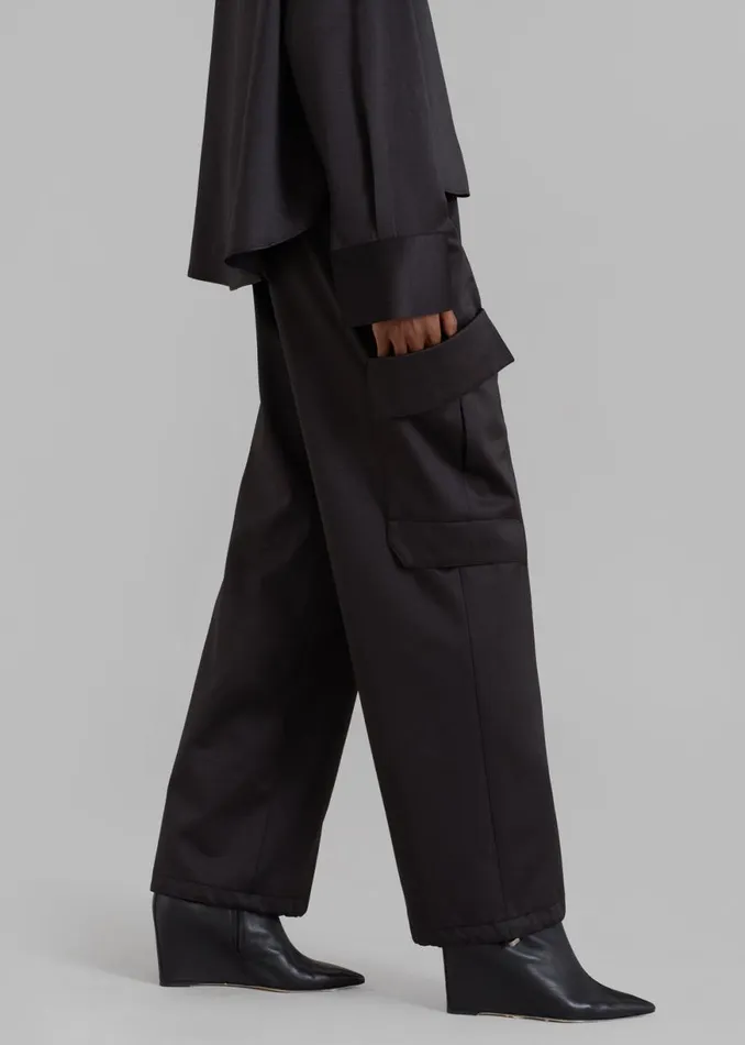 The Frankie Shop Kemp Silky Cargo Pants 8211 Black Shop Bottoms
