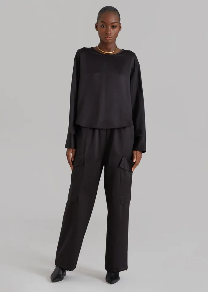 The Frankie Shop Kemp Silky Cargo Pants 8211 Black Shop Bottoms