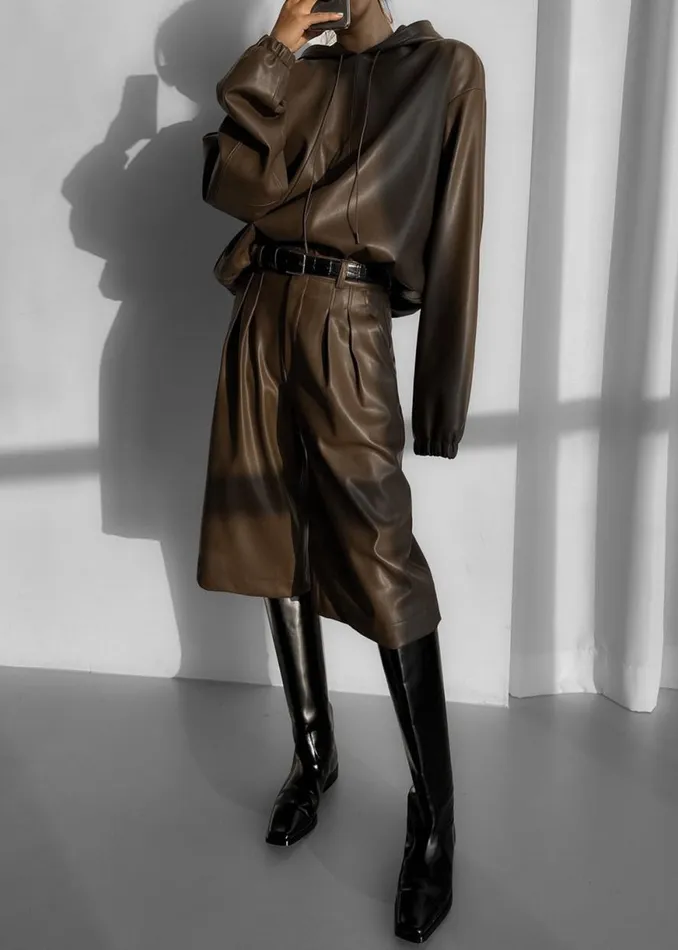 The Frankie Shop Kerang Faux Leather Bermuda Shorts 8211 Brown Shop Bottoms