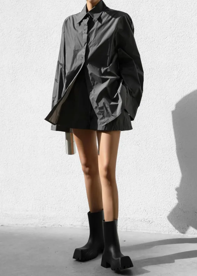 The Frankie Shop Lucy Open Back Oversized Shirt 8211 Charcoal Shop Tops