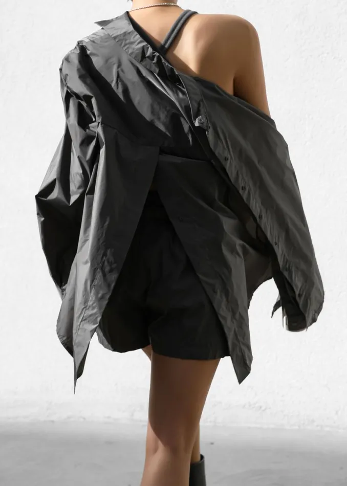 The Frankie Shop Lucy Open Back Oversized Shirt 8211 Charcoal Shop Tops