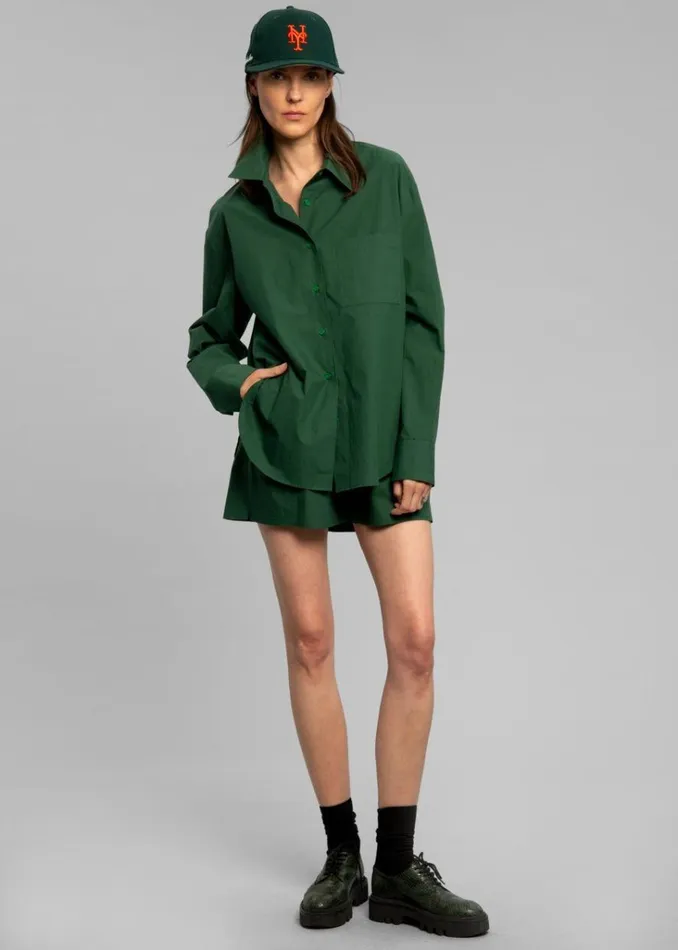 The Frankie Shop Lui Organic Cotton Shirt 8211 Hunter Green Shop Tops
