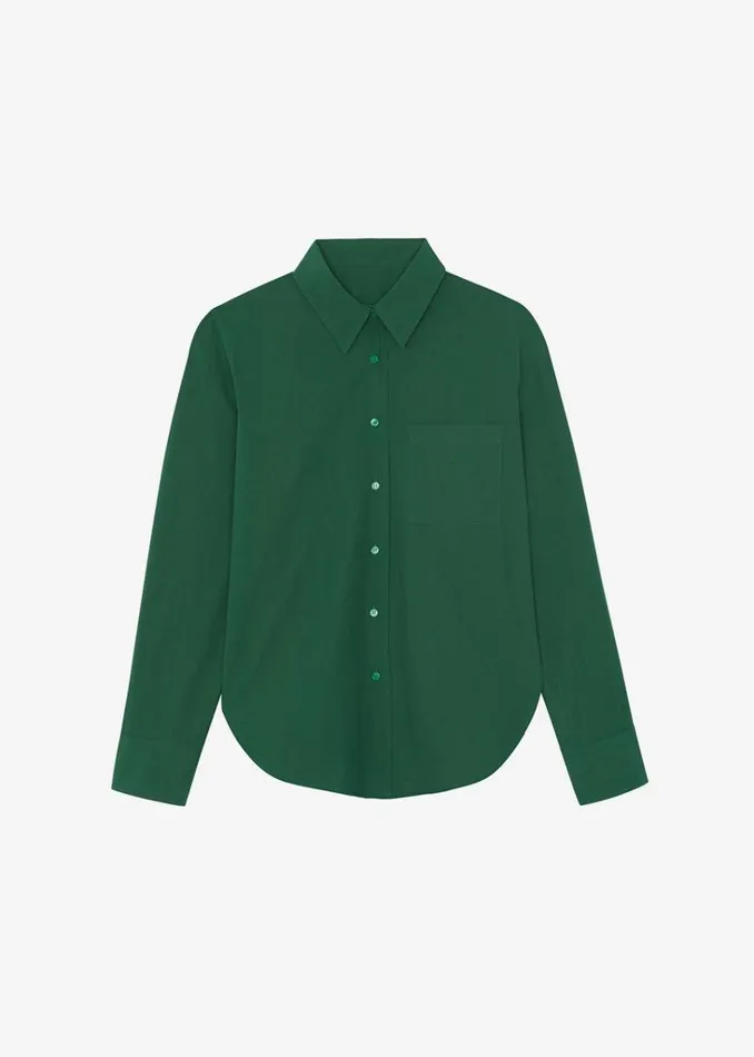 The Frankie Shop Lui Organic Cotton Shirt 8211 Hunter Green Shop Tops
