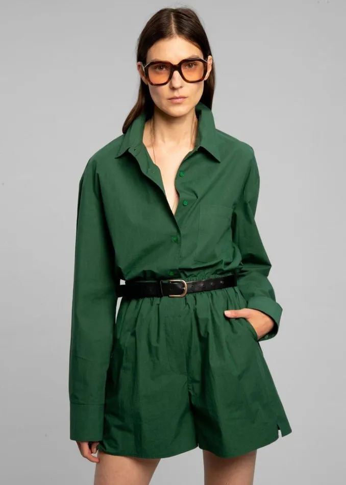 The Frankie Shop Lui Organic Cotton Shirt 8211 Hunter Green Shop Tops