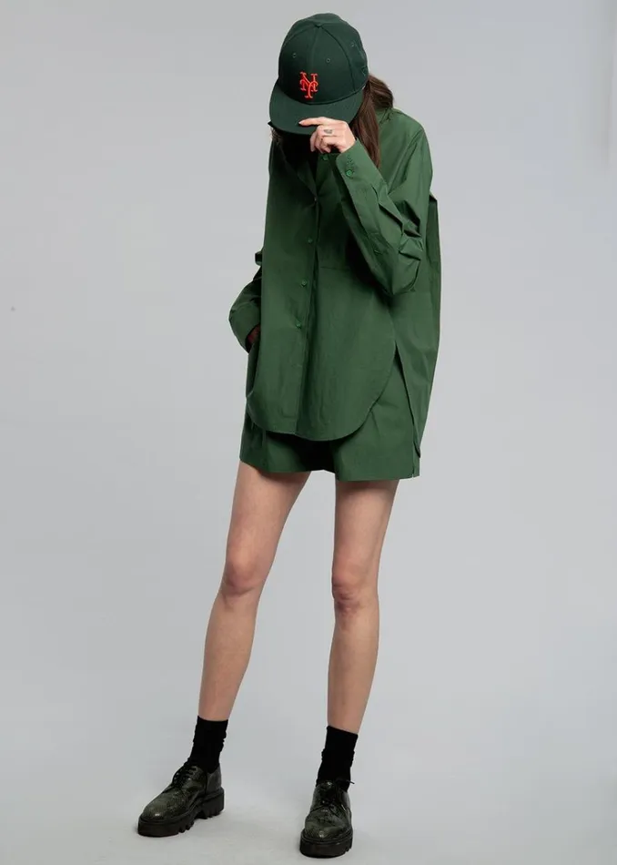 The Frankie Shop Lui Organic Cotton Shirt 8211 Hunter Green Shop Tops