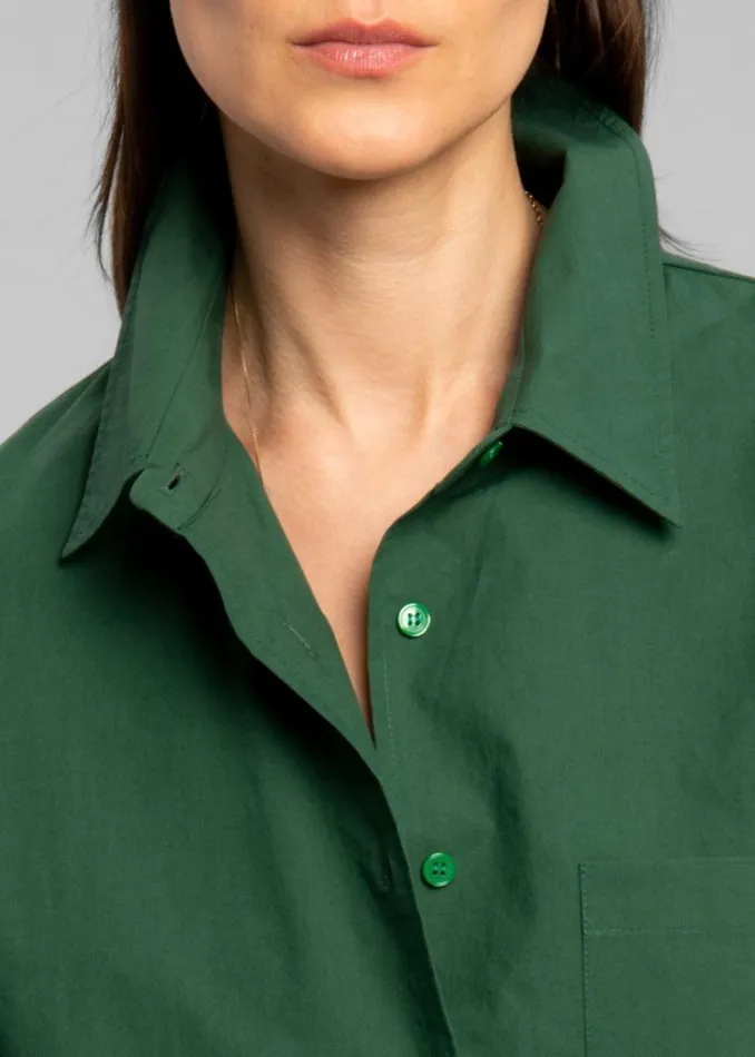 The Frankie Shop Lui Organic Cotton Shirt 8211 Hunter Green Shop Tops