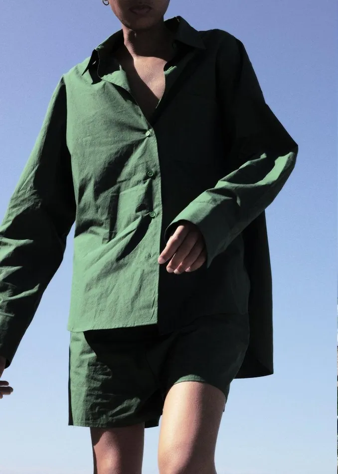 The Frankie Shop Lui Organic Cotton Shirt 8211 Hunter Green Shop Tops