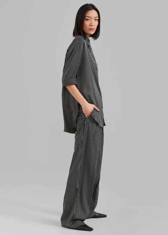 The Frankie Shop Lui Satin Shirt 8211 Black Pinstripe Shop Tops