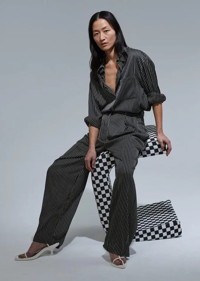 The Frankie Shop Lui Satin Shirt 8211 Black Pinstripe Shop Tops