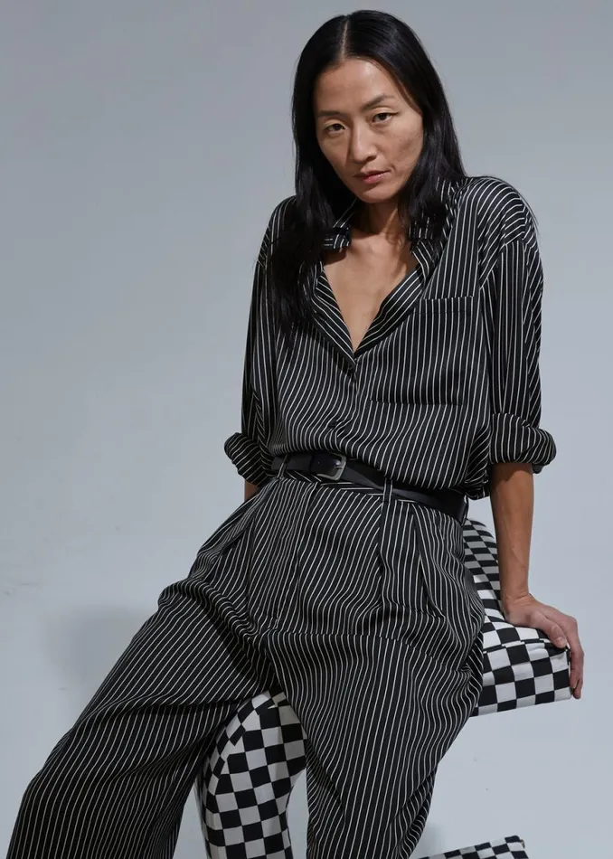 The Frankie Shop Lui Satin Shirt 8211 Black Pinstripe Shop Tops