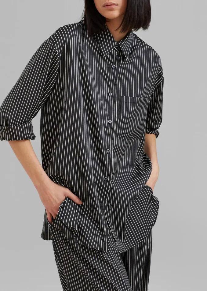 The Frankie Shop Lui Satin Shirt 8211 Black Pinstripe Shop Tops