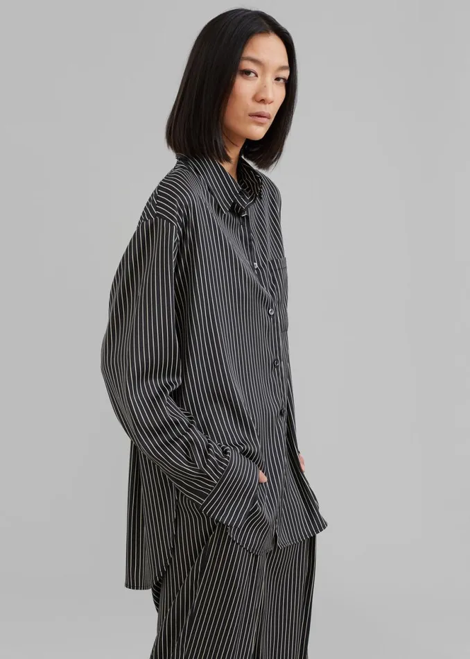 The Frankie Shop Lui Satin Shirt 8211 Black Pinstripe Shop Tops