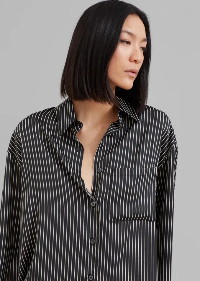 The Frankie Shop Lui Satin Shirt 8211 Black Pinstripe Shop Tops