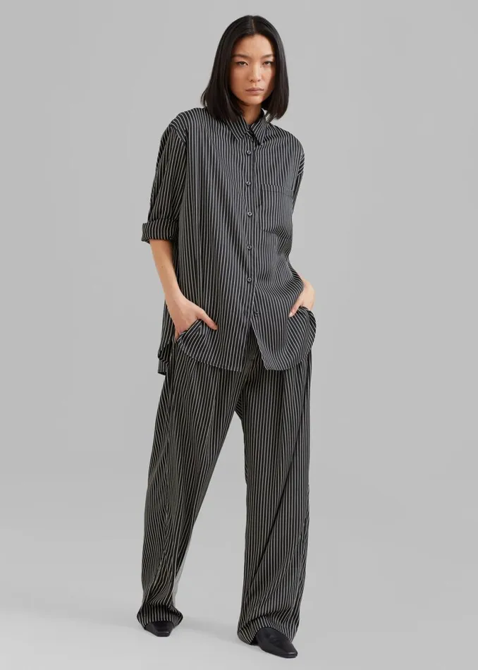 The Frankie Shop Lui Satin Shirt 8211 Black Pinstripe Shop Tops