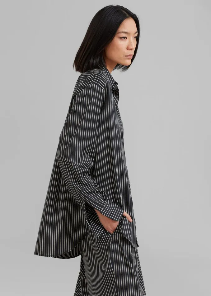 The Frankie Shop Lui Satin Shirt 8211 Black Pinstripe Shop Tops