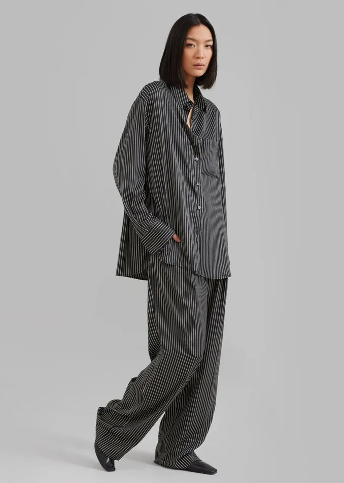 The Frankie Shop Lui Satin Shirt 8211 Black Pinstripe Shop Tops