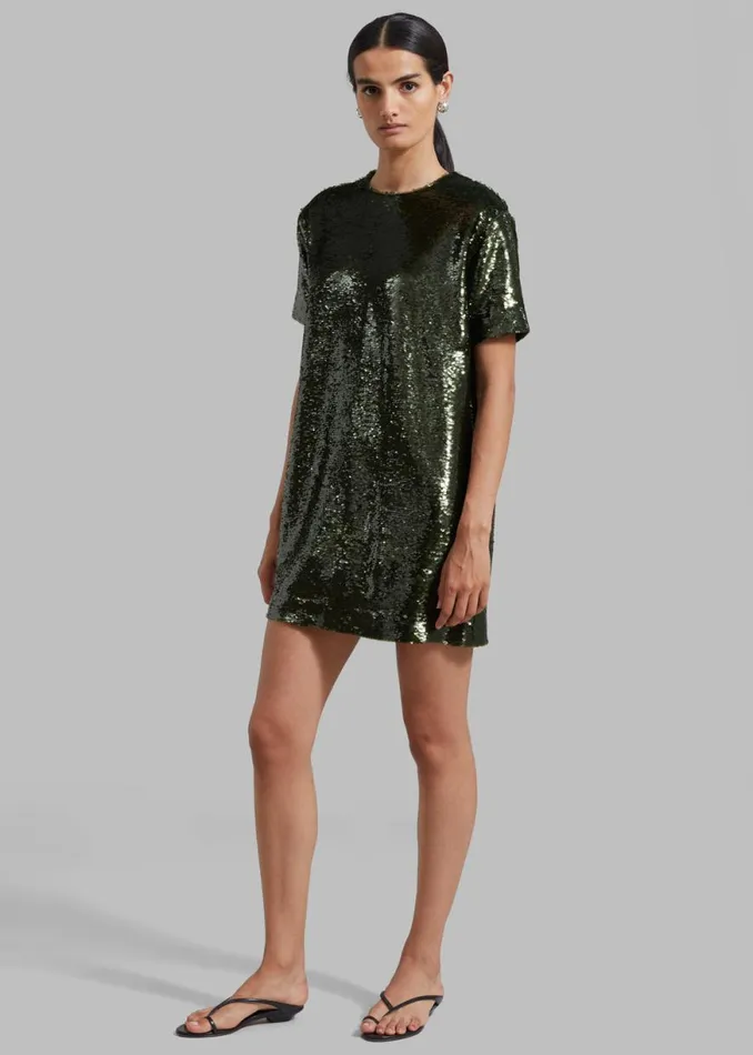 The Frankie Shop Riley Sequins Tee Mini Dress 8211 Olive Shop Dresses