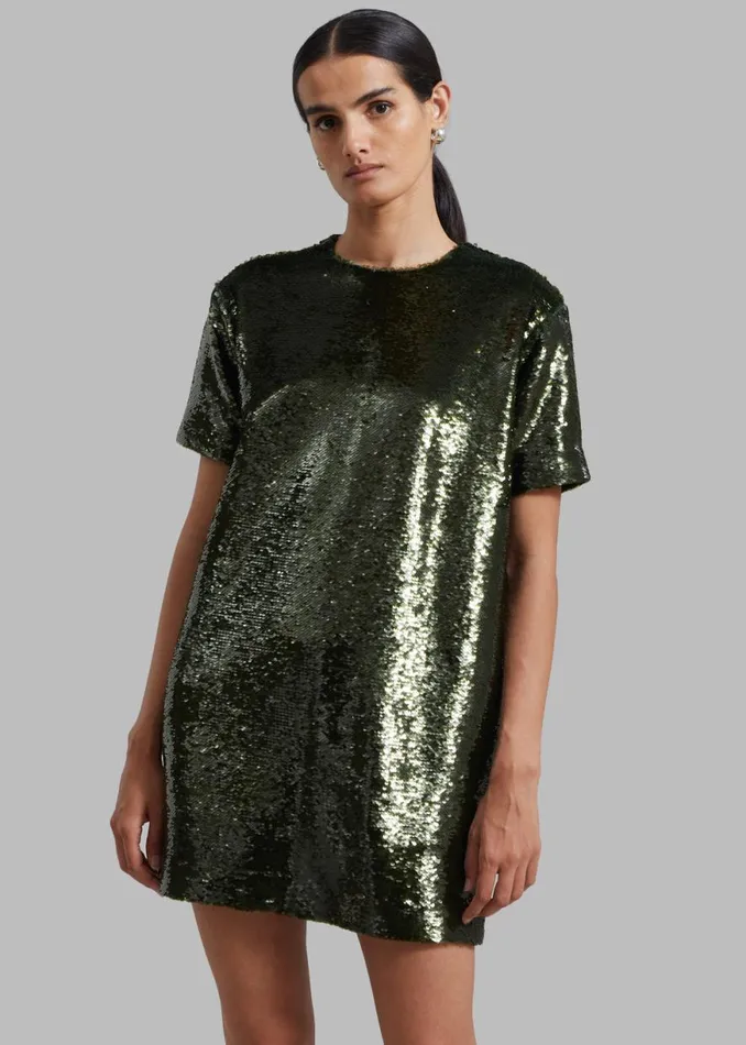 The Frankie Shop Riley Sequins Tee Mini Dress 8211 Olive Shop Dresses