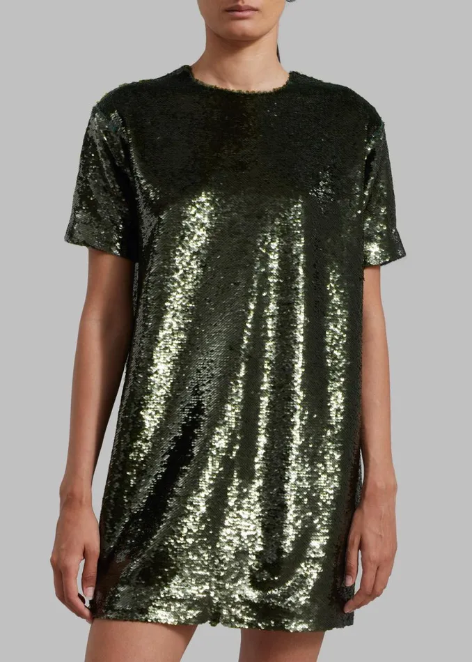 The Frankie Shop Riley Sequins Tee Mini Dress 8211 Olive Shop Dresses