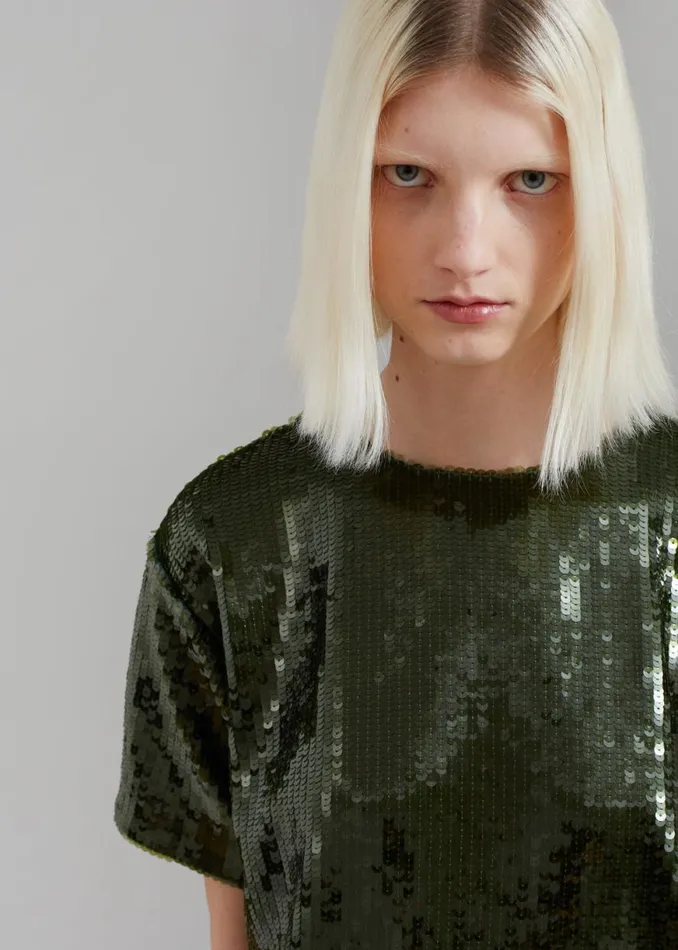 The Frankie Shop Riley Sequins Tee Mini Dress 8211 Olive Shop Dresses