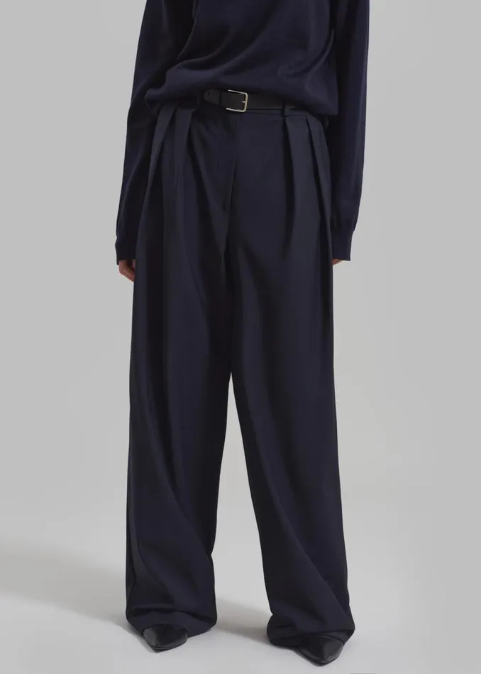 The Frankie Shop Ripley Pleated Trousers 8211 Navy Shop Bottoms