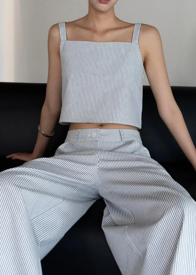 The Frankie Shop Rosalind Cropped Tank 8211 Blue Stripe Shop Tops