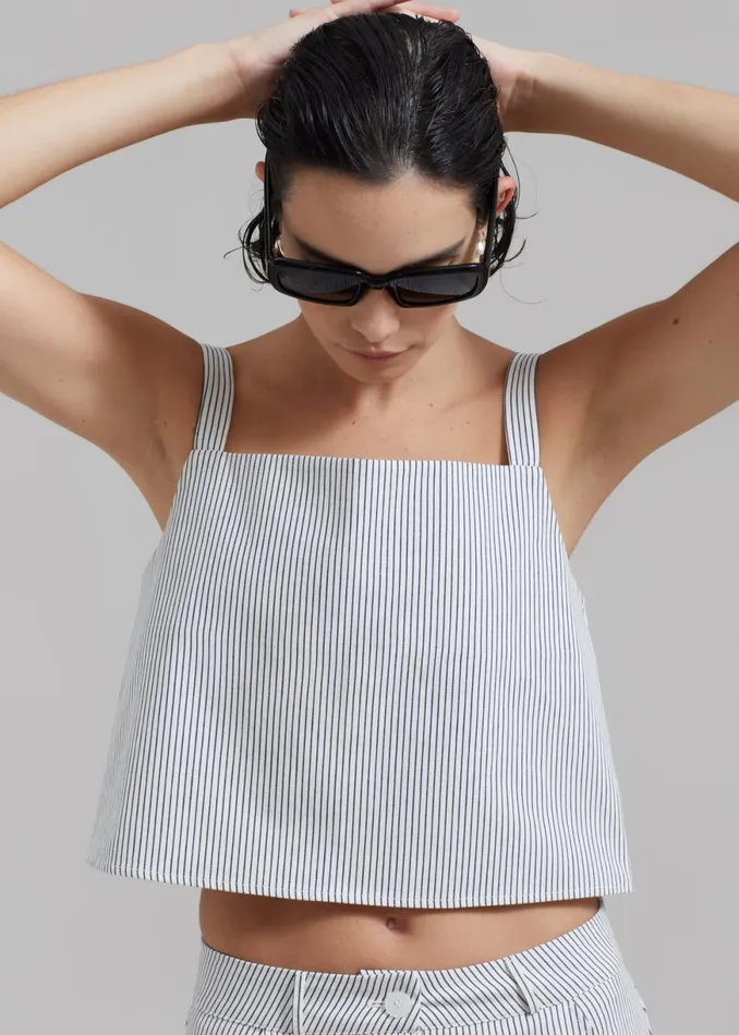 The Frankie Shop Rosalind Cropped Tank 8211 Blue Stripe Shop Tops