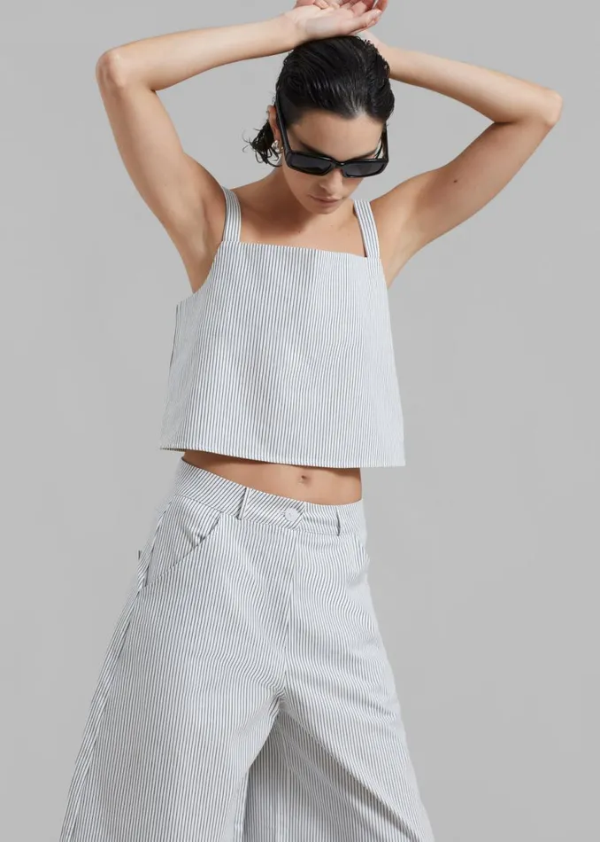 The Frankie Shop Rosalind Cropped Tank 8211 Blue Stripe Shop Tops