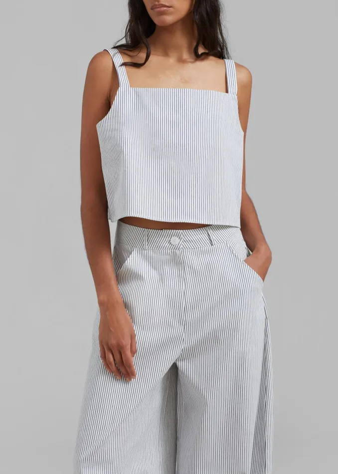 The Frankie Shop Rosalind Cropped Tank 8211 Blue Stripe Shop Tops