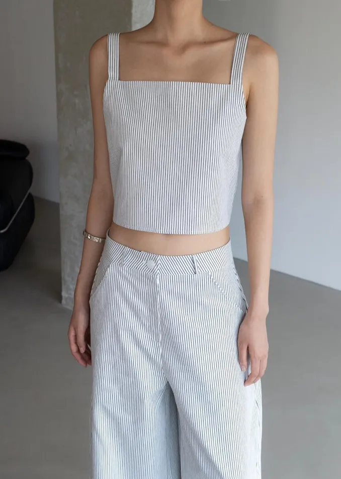 The Frankie Shop Rosalind Cropped Tank 8211 Blue Stripe Shop Tops