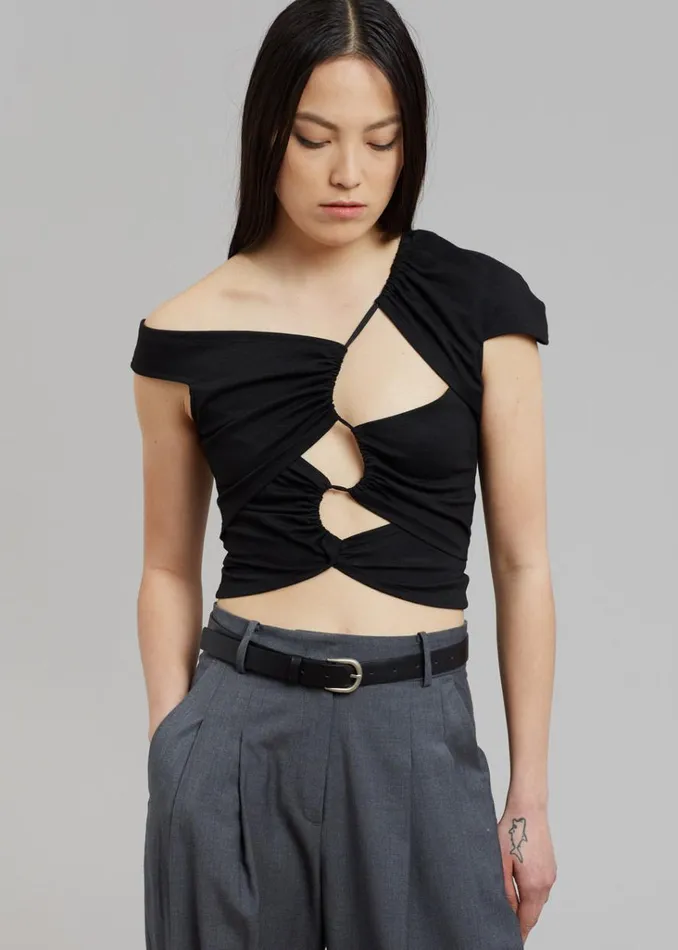 The Frankie Shop Sid Neigum Asymmetrical Cutout Tension Blouse 8211 Black Shop Tops