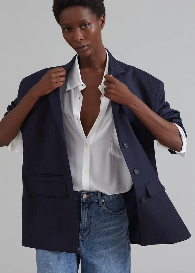 The Frankie Shop Towson Blazer 8211 Navy Pinstripe Shop Outerwear