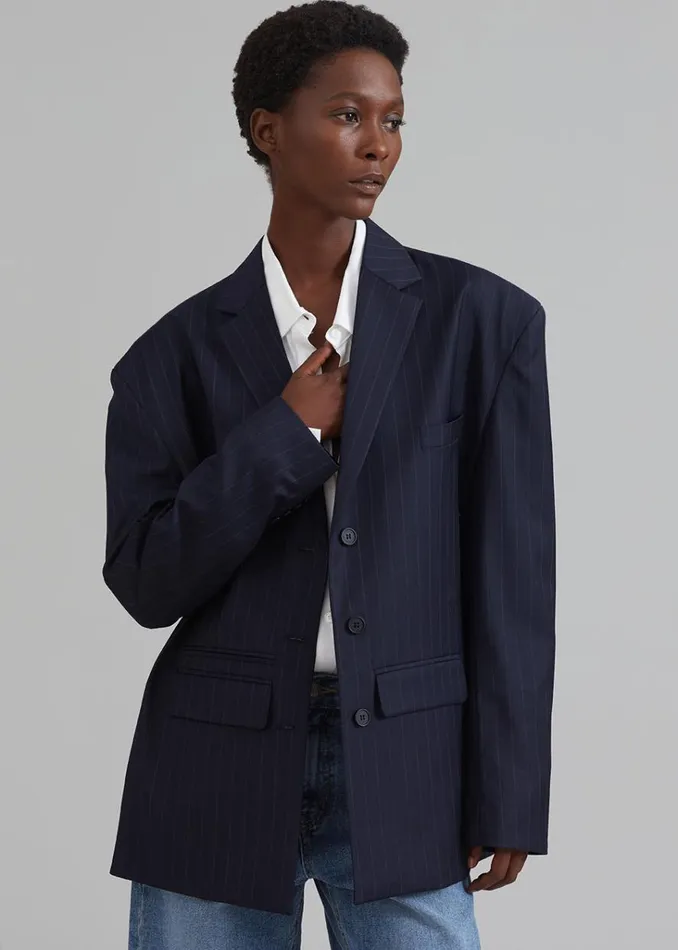 The Frankie Shop Towson Blazer 8211 Navy Pinstripe Shop Outerwear
