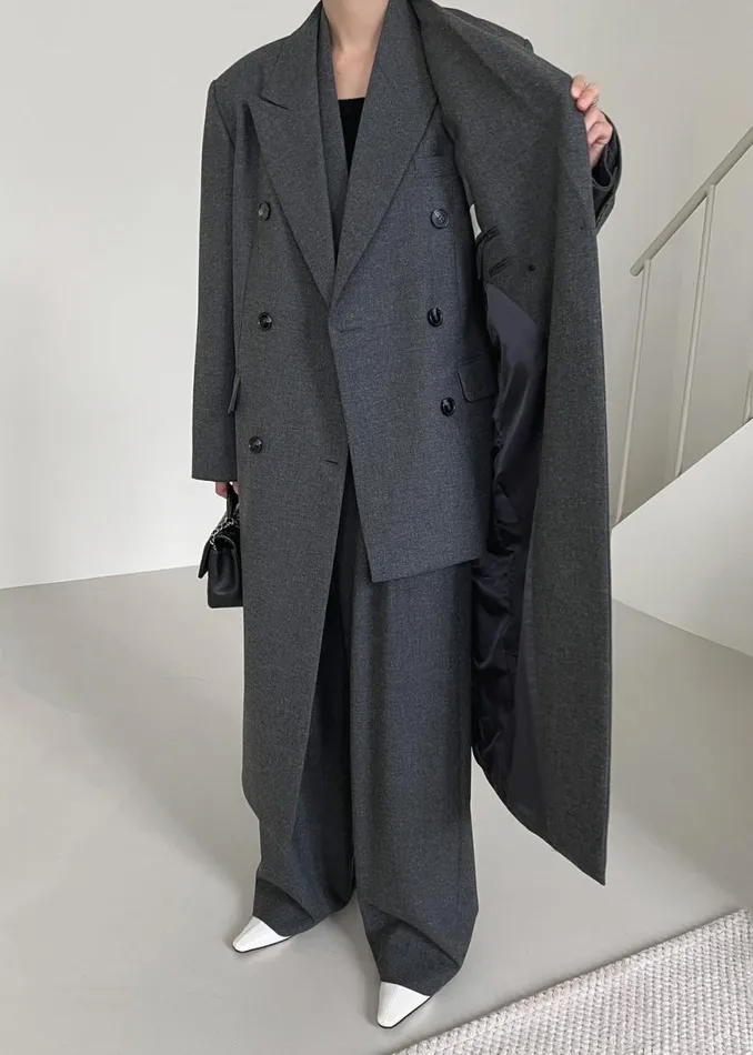 The Frankie Shop Vance Double Breasted Blazer 8211 Charcoal Shop Outerwear