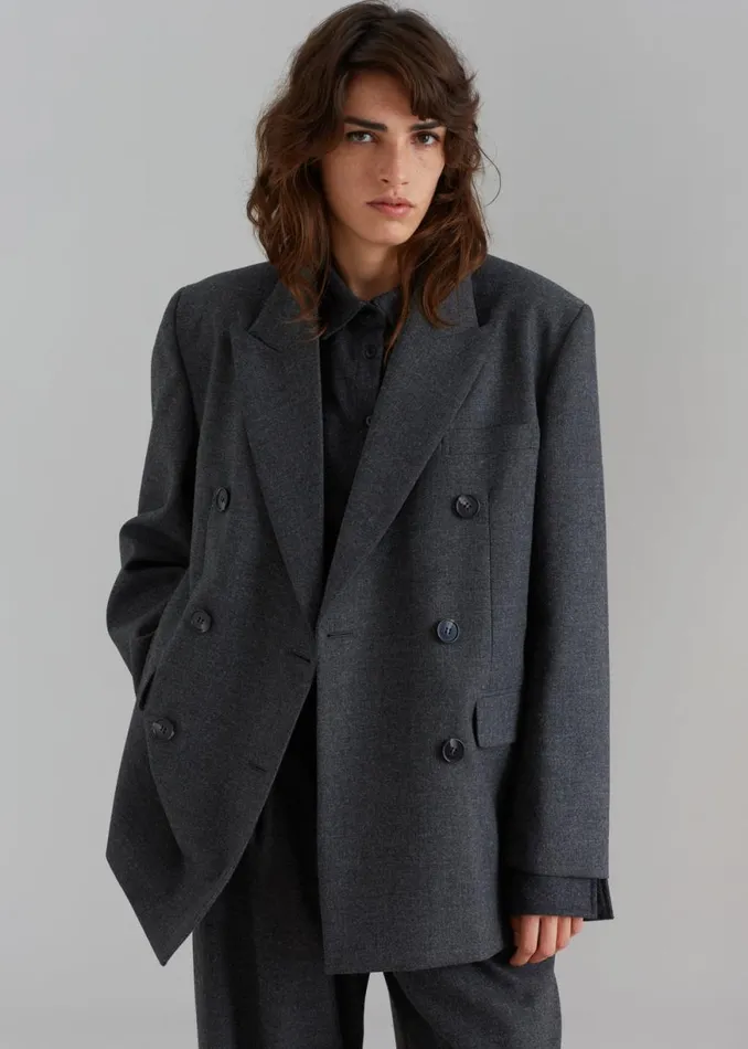 The Frankie Shop Vance Double Breasted Blazer 8211 Charcoal Shop Outerwear