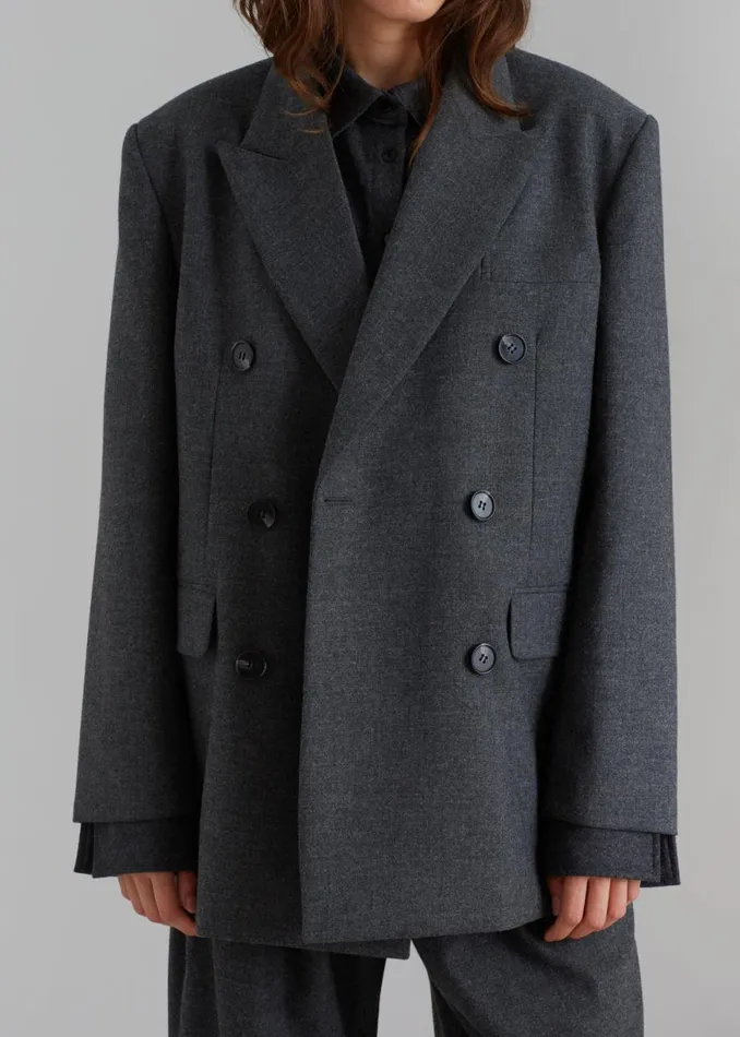 The Frankie Shop Vance Double Breasted Blazer 8211 Charcoal Shop Outerwear
