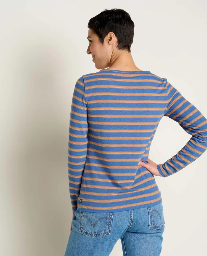 ToadandCo Tops and TShirts Piru Long Sleeve Henley Cornflower Uneven Stripe 8211 Women039s