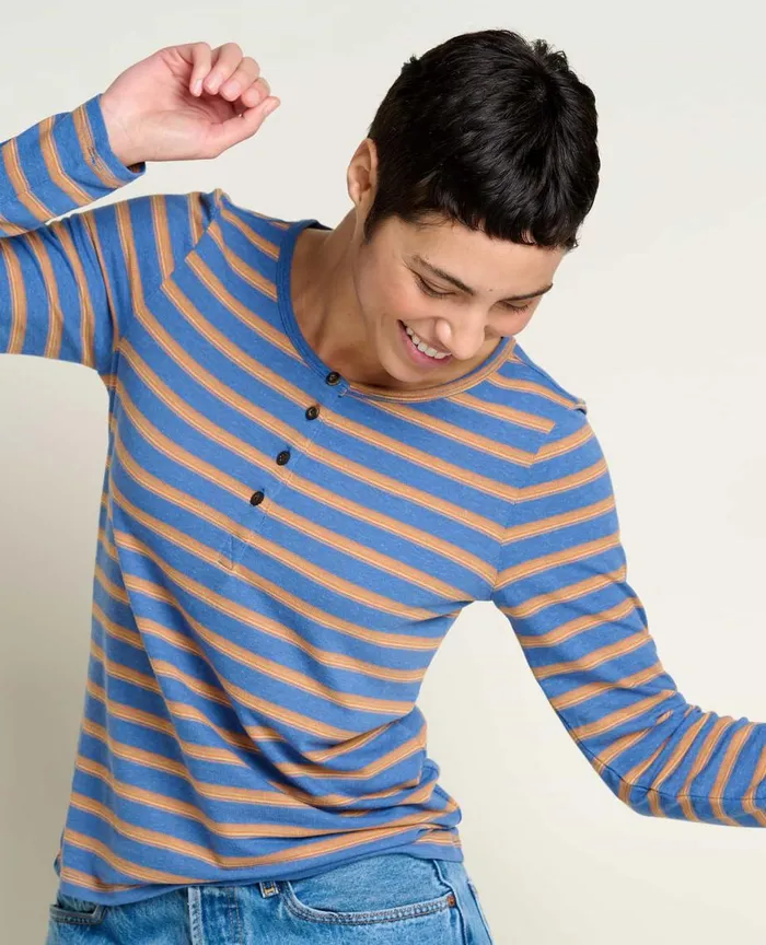 ToadandCo Tops and TShirts Piru Long Sleeve Henley Cornflower Uneven Stripe 8211 Women039s