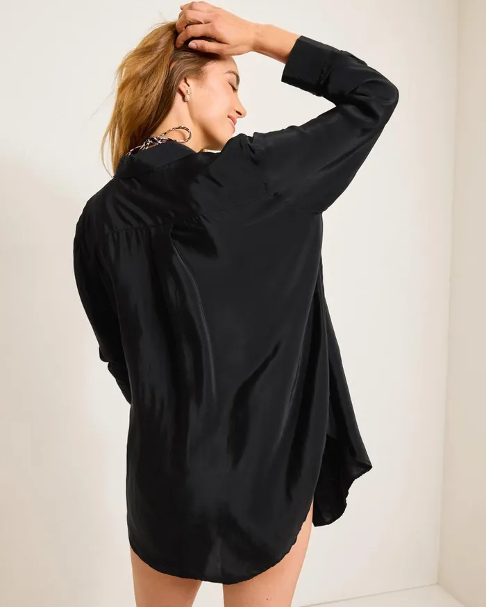 Tommy Bahama Beach Coverups Calypso Crepe Boyfriend Beach Shirt Black 8211 Women Tommy Bahama Beach Coverups Calypso Crepe Boyfriend Beach Shirt Black 8211 Women